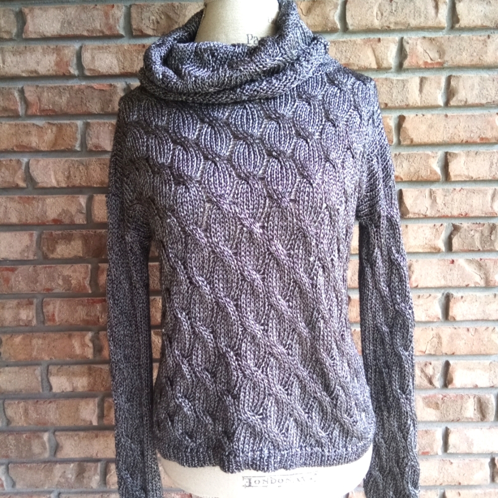 Alice + Olivia cozy silver knit turtleneck sweater.